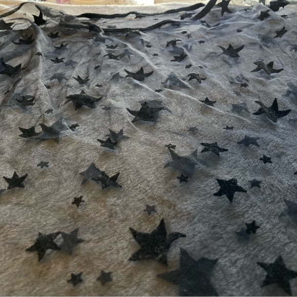 SHEIN Black Mesh Short Sleeved Tee Shirt Top with Velvet Stars - Picture 2 of 11